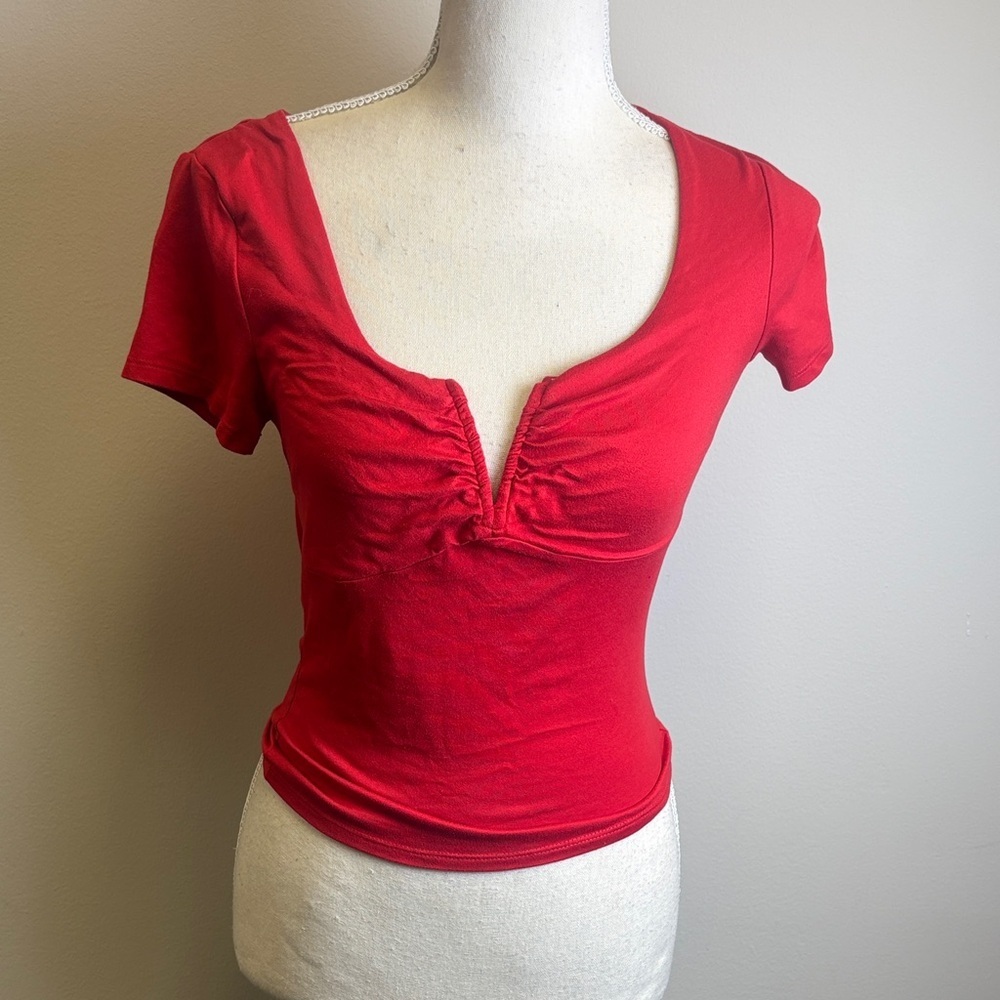 Homegirl Society Elegant Scarlet V-Neck Ruched Blouse